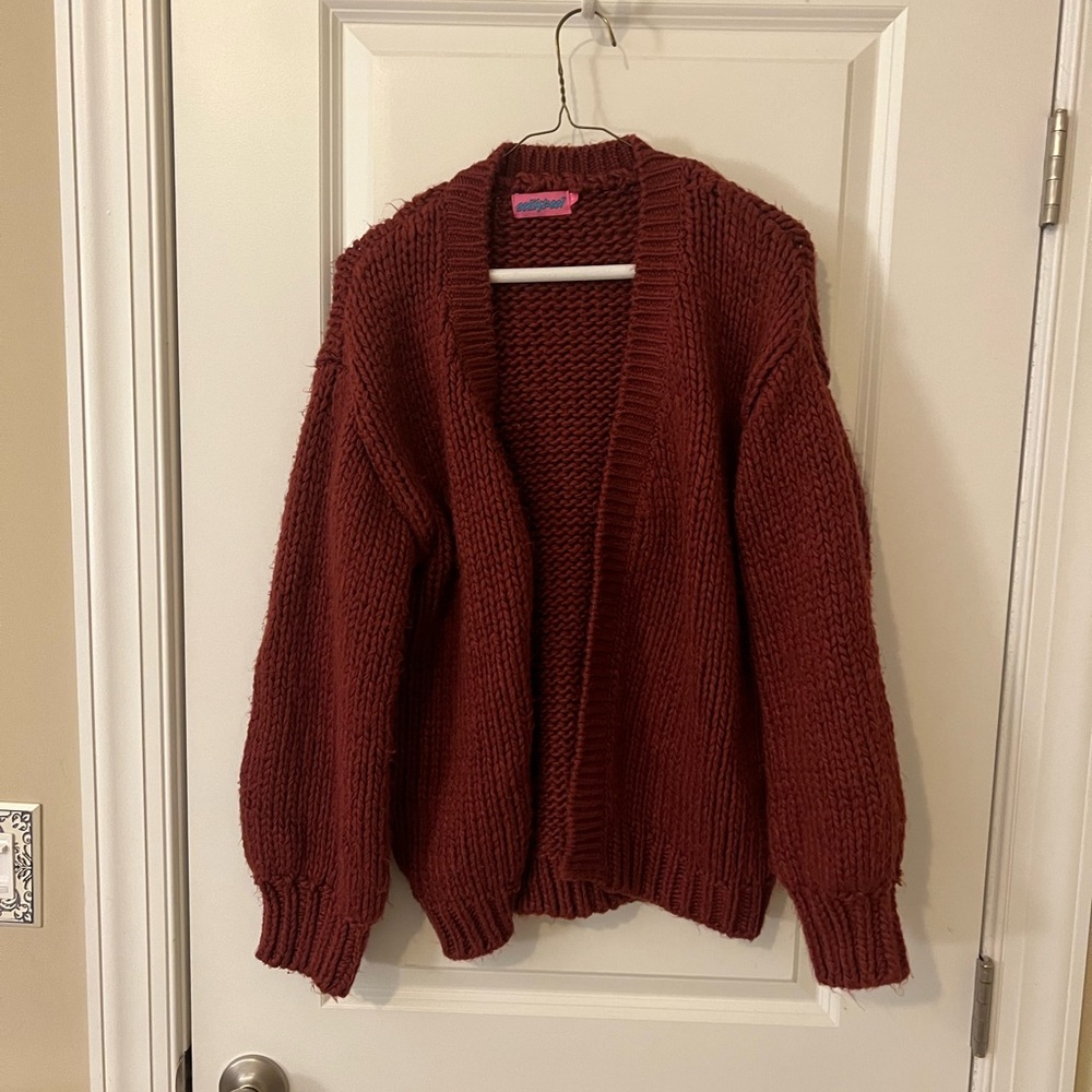 Oversized Edikted Maroon Knit Cardigan (S)